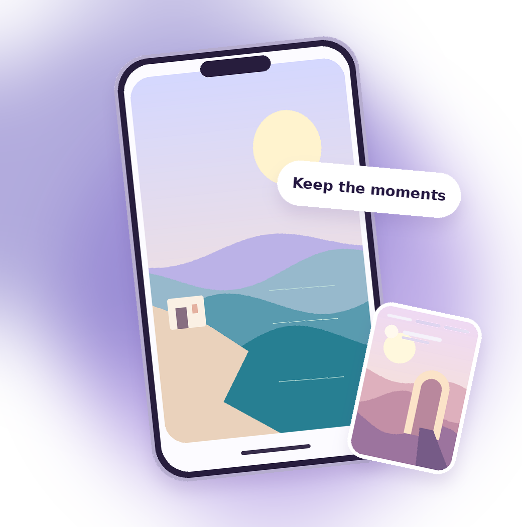 Illustration eines Smartphones mit einer Küsten-Story neben einer gespeicherten Mediendatei
